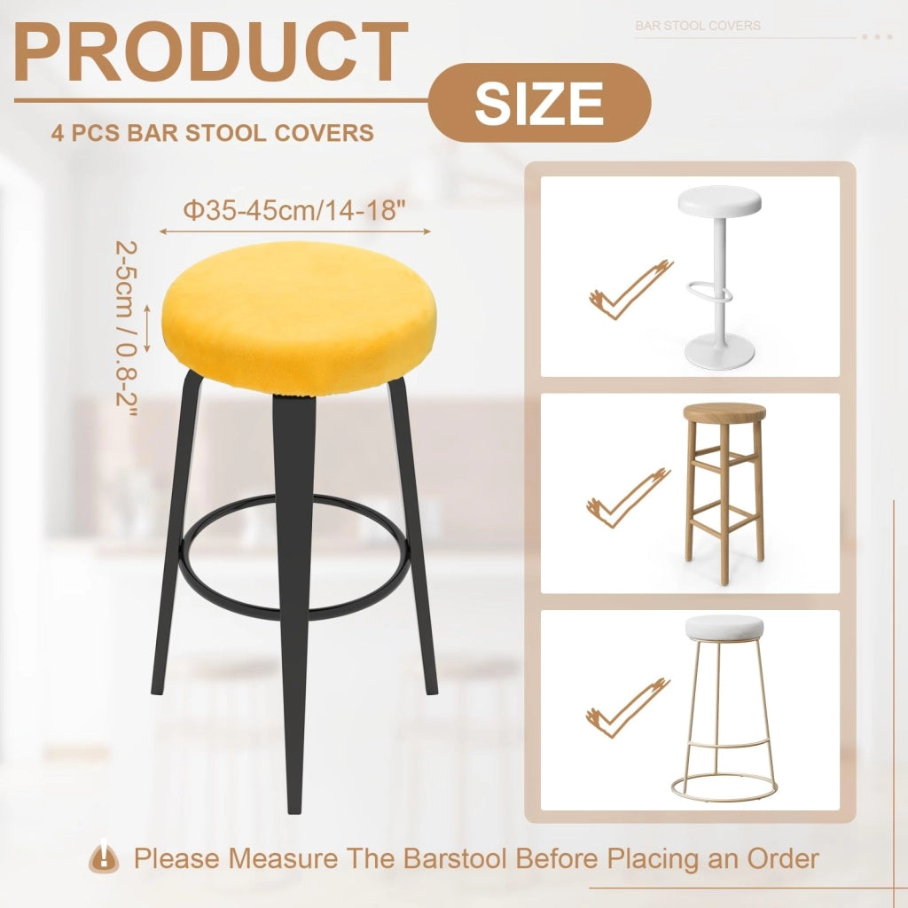 4 coprisedie da bar in flanella, altezza 35-45 cm, colore giallo, elasticizzati