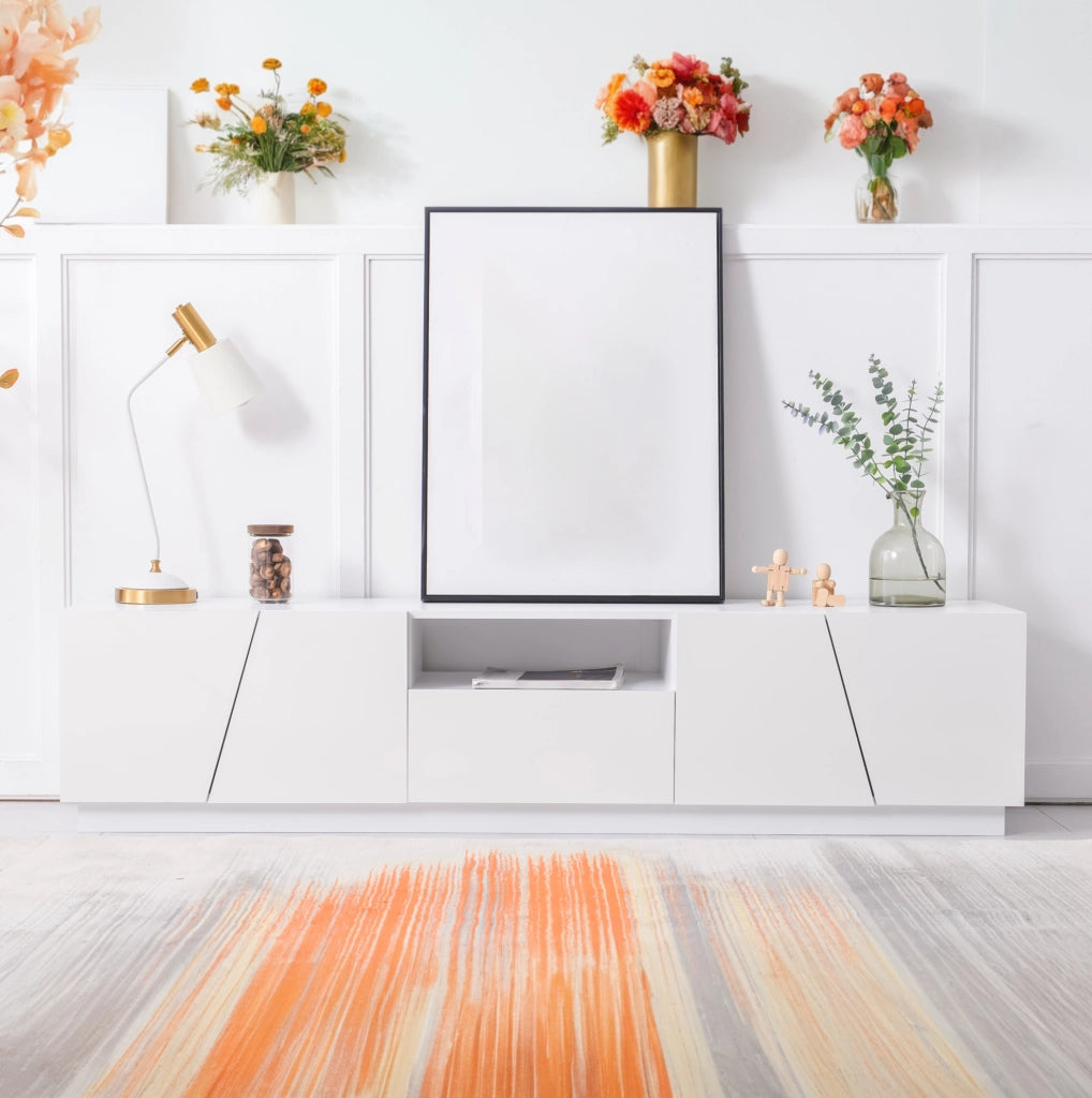 Mobile TV moderno in MDF bianco 170x42x37 cm con design diagonale a patchwork
