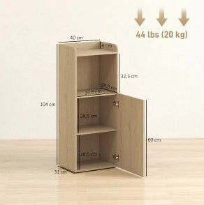 Mobiletto da bagno con anta, ripiano regolabile e scaffale aperto, 40x31x104 cm, rovere giallo