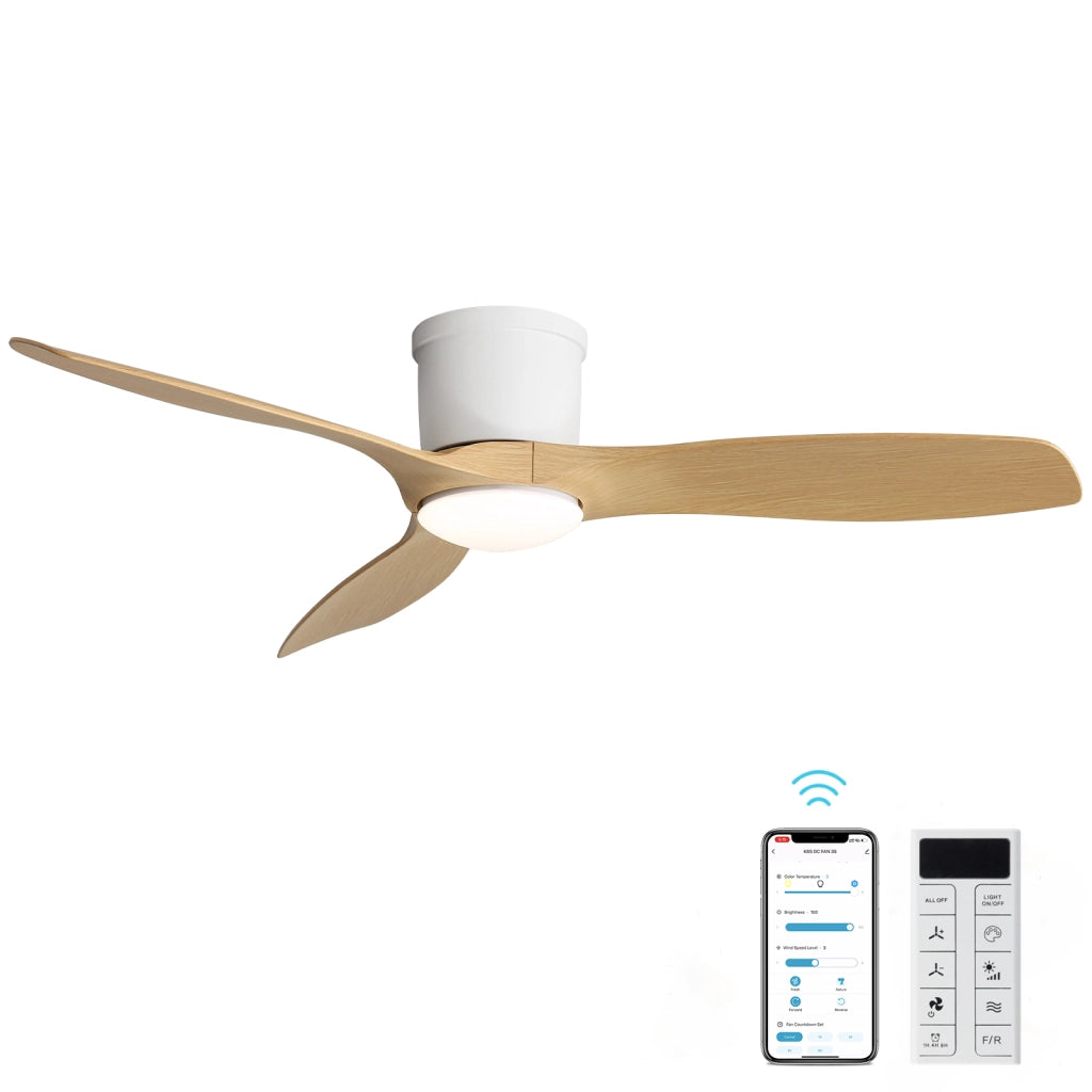 Ventilatore da soffitto da 52 pollici con luce LED; motore DC reversibile; controllo app e telecomando; bianco opaco