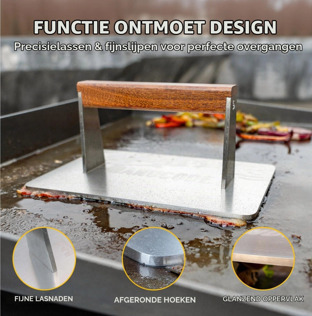 Griglia in acciaio inossidabile, dimensioni 23,5x14,5 cm, con manico in legno, peso 1,4 kg