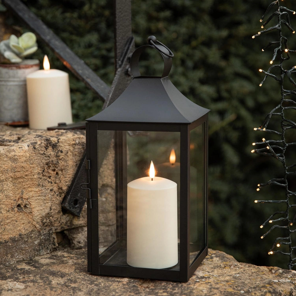 Lanterna a LED, nera, in metallo, 45 cm, impermeabile, adatta per interni ed esterni