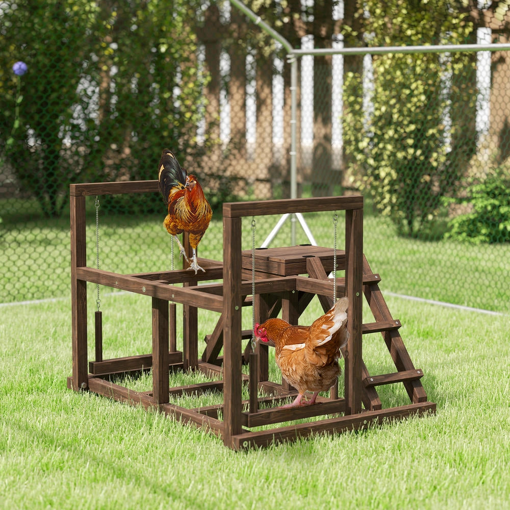 Parco giochi per pollaio in legno massello marrone con posatoi rampe e altalena per 2-3 galline ideale per giardino e cortile