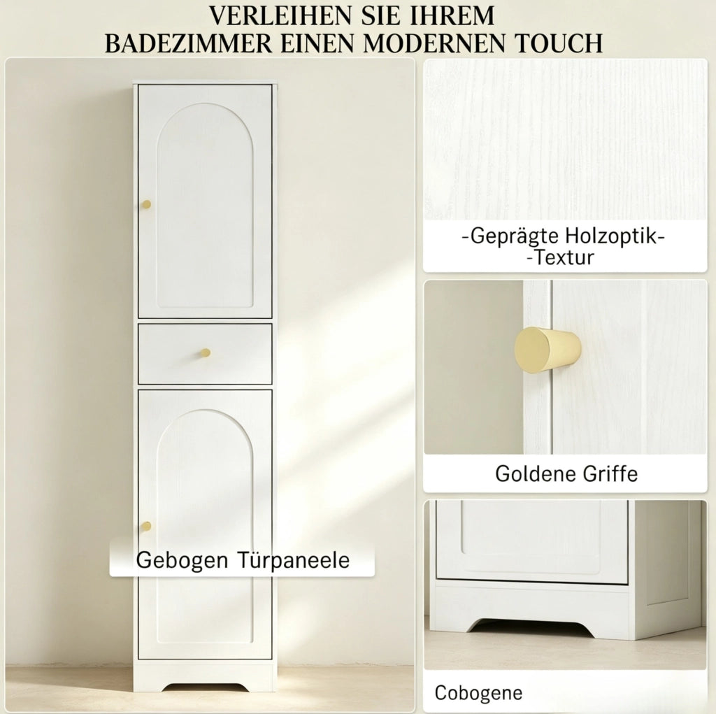 Mobile Colonna per Bagno in Truciolato Bianco 40x29,5x170 cm con Armadietti, Cassetto e Ripiani Regolabili
