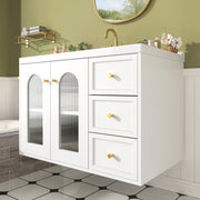Mobile lavabo sospeso 80 cm in MDF bianco con 2 cassetti e lavabo in ceramica