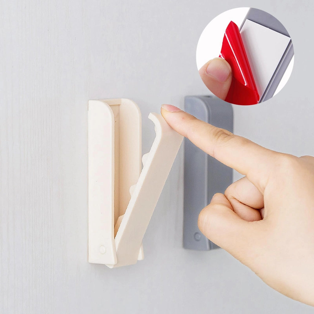 Set di 4 ganci pieghevoli per abiti, in plastica, grigio/beige, adesivi