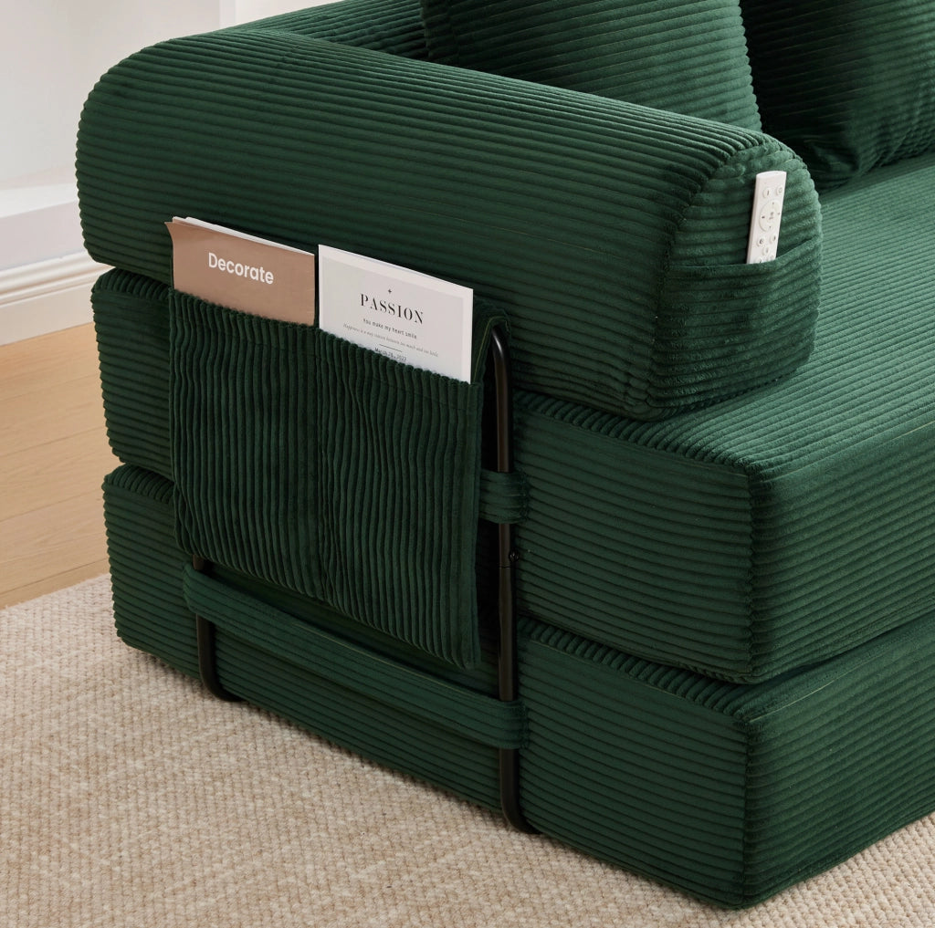DIVANO Modulare 200x94x67 cm Velluto a Coste Verde Smeraldo con 3 Cuscini