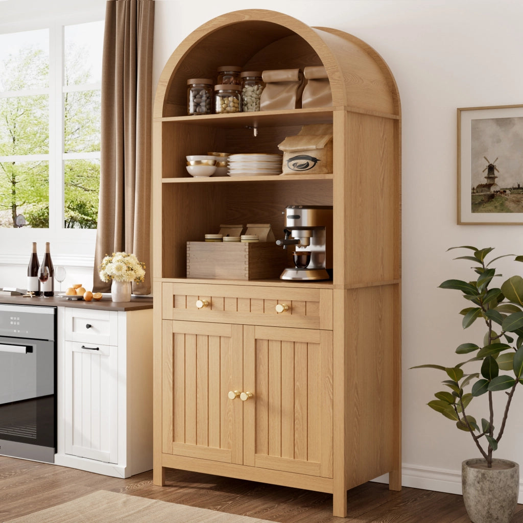 Mobile contenitore 76 × 40 × 180 cm con 2 ante cassetto e ripiani aperti in MDF e pannello truciolare naturale