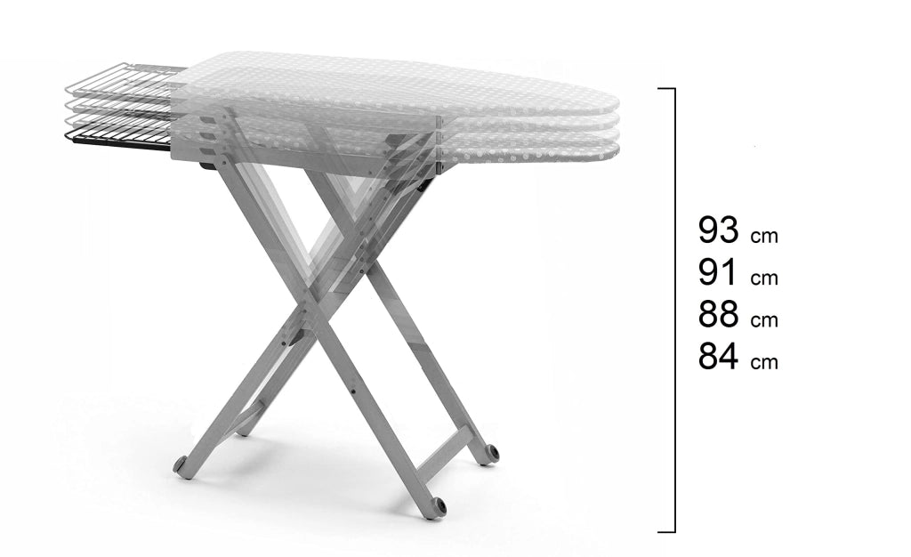 Tavolo da stiro in legno di faggio, regolabile in altezza su 4 livelli, dimensioni 110x45 cm