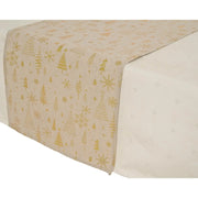 Runner da tavola beige con alberi, stelle e fiocchi 150 × 32 cm