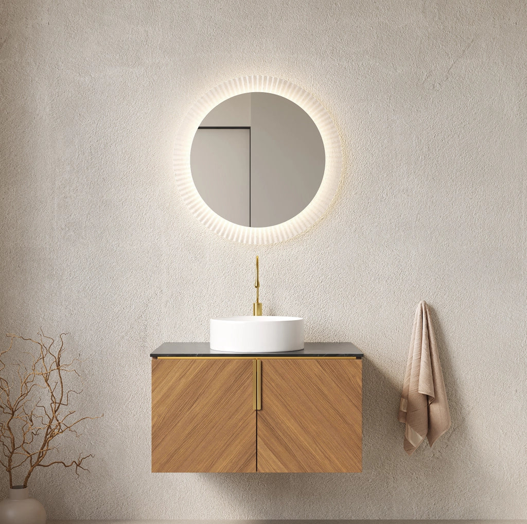 mobile bagno sospeso 76 cm con lavabo rotondo in ceramica e top nero