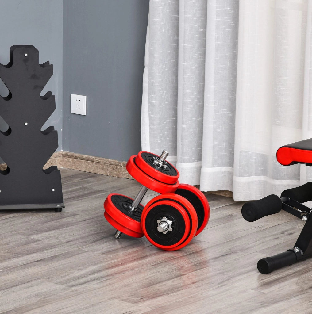 Manubri e bilanciere regolabili 2 in 1 da 20 kg rosso e nero per casa