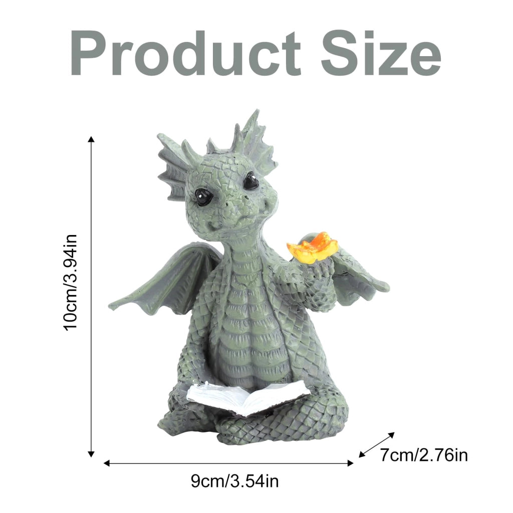 Drago da lettura in resina sintetica, resistente agli agenti atmosferici, 10 cm, statuina per il giardino