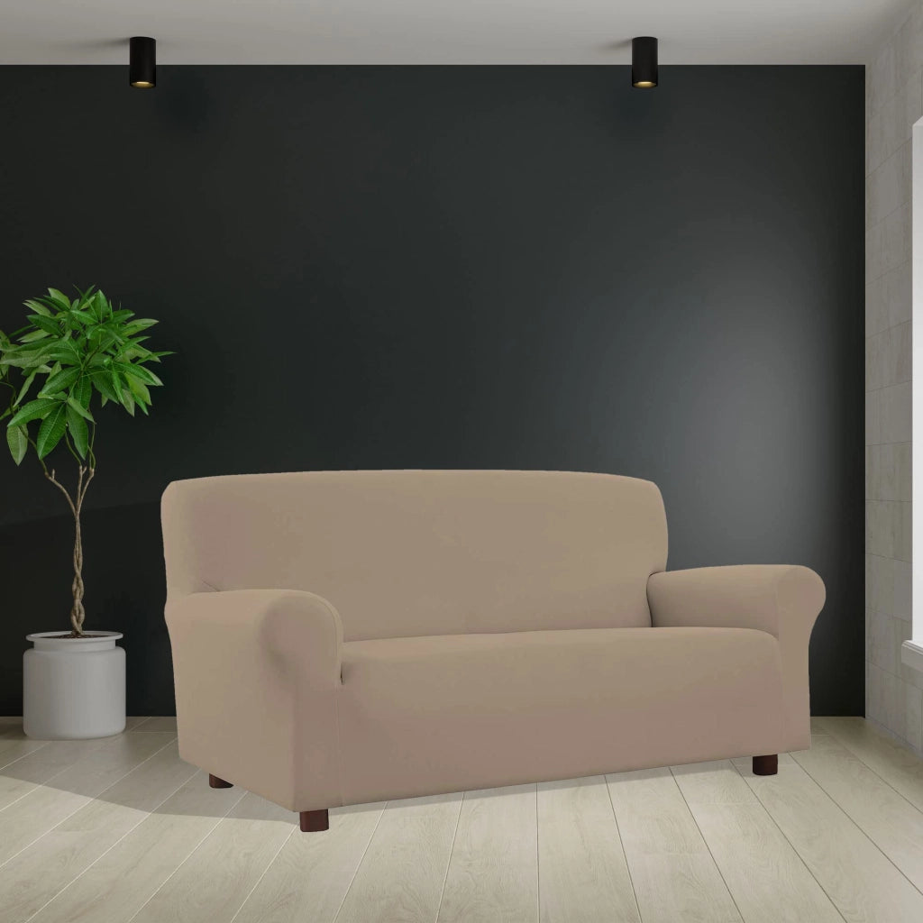 Copertura elastica per divano, 4 posti, resistente alle macchie, color crema