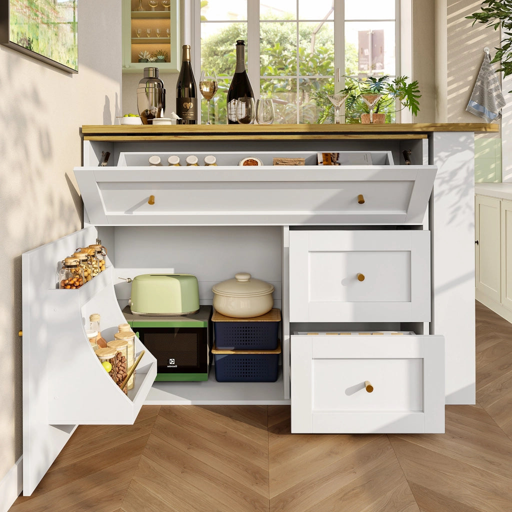 Tavolo da bar estensibile 138–204 × 39 × 105 cm con contenitore MDF bianco piano girevole a 360 gradi