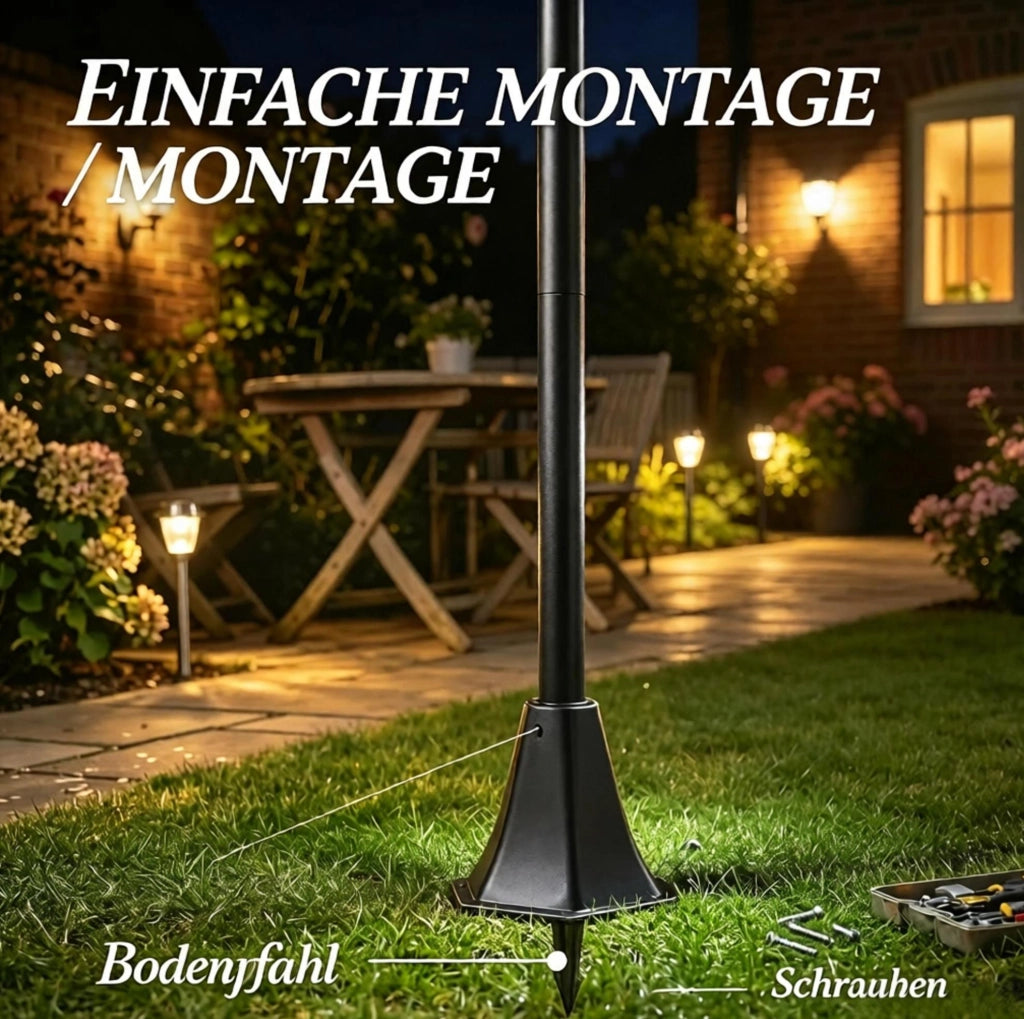Set di 2 lampade solari da esterno nere, altezza regolabile fino a 186 cm