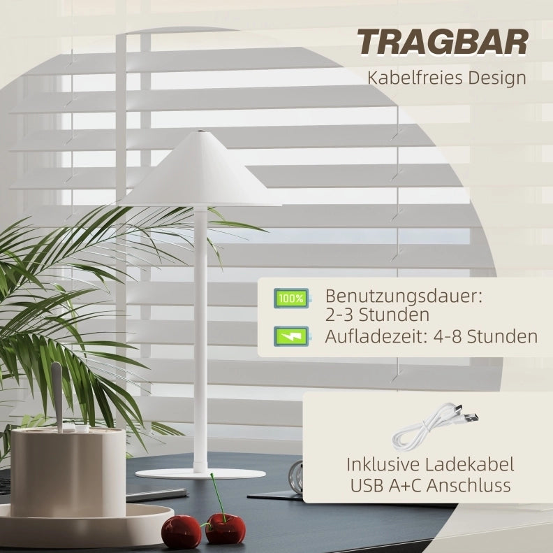 LAMPADA da tavolo LED ricaricabile Ø 15 x 31,5 cm bianca, Set da 2 pezzi