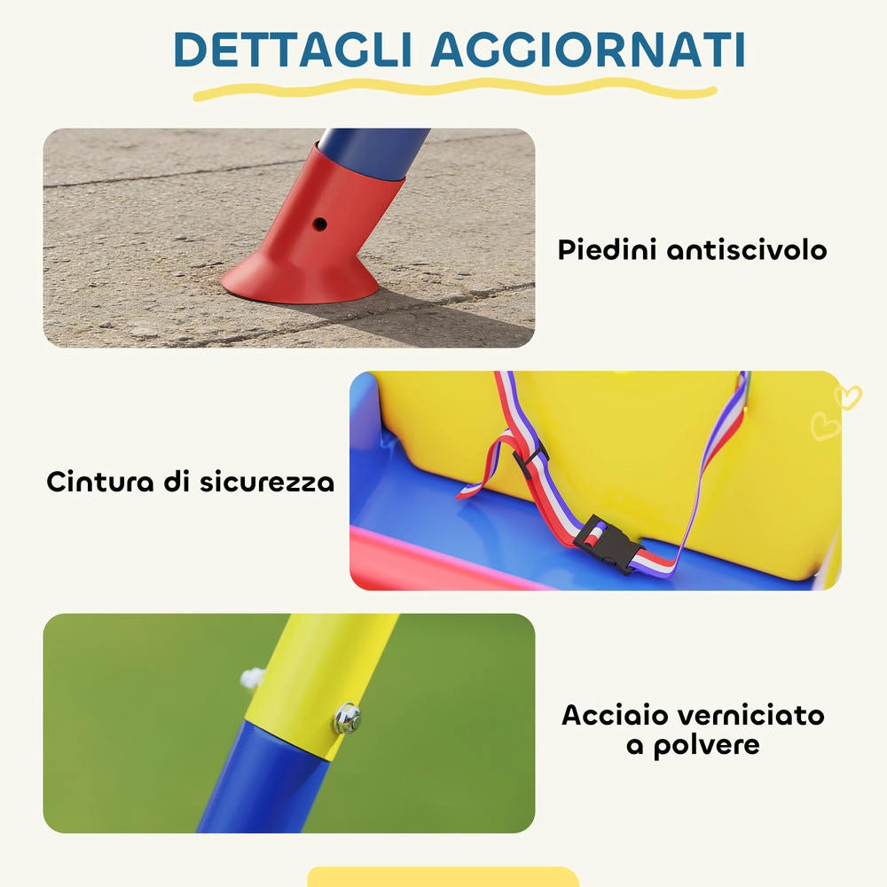 Altalena da giardino per bambini in acciaio e PP regolabile pieghevole con schienale blu 128x155x157 cm