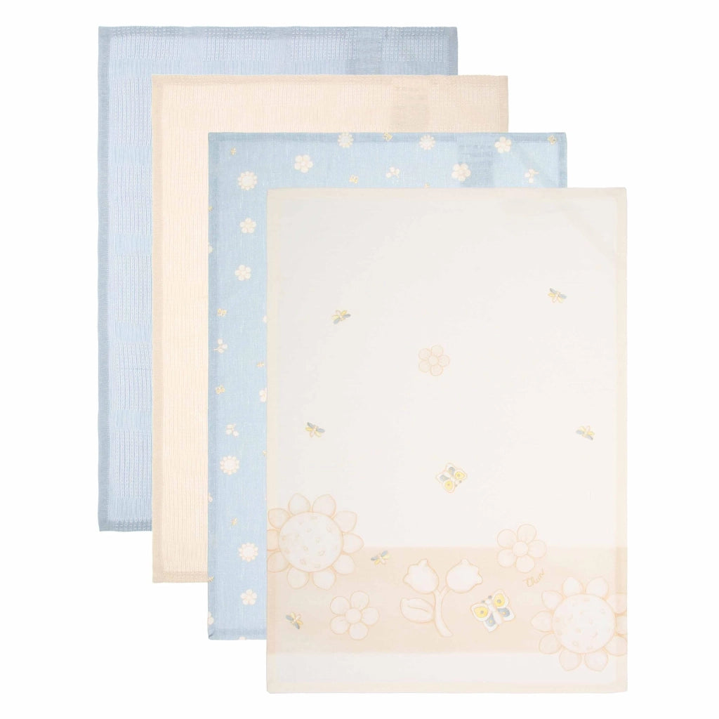 Set di 4 strofinacci da cucina con cesto, 100% cotone, 40x60 cm