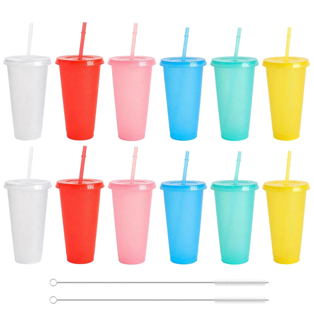 12 bicchieri da bevanda da 710 ml con coperchio e cannuccia, riutilizzabili