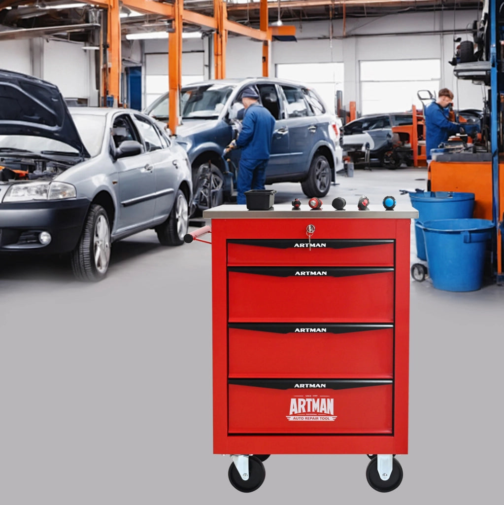 Carrello portautensili ULEVR con 4 cassetti, serratura a chiave e 4 ruote con 2 freni, rosso e nero