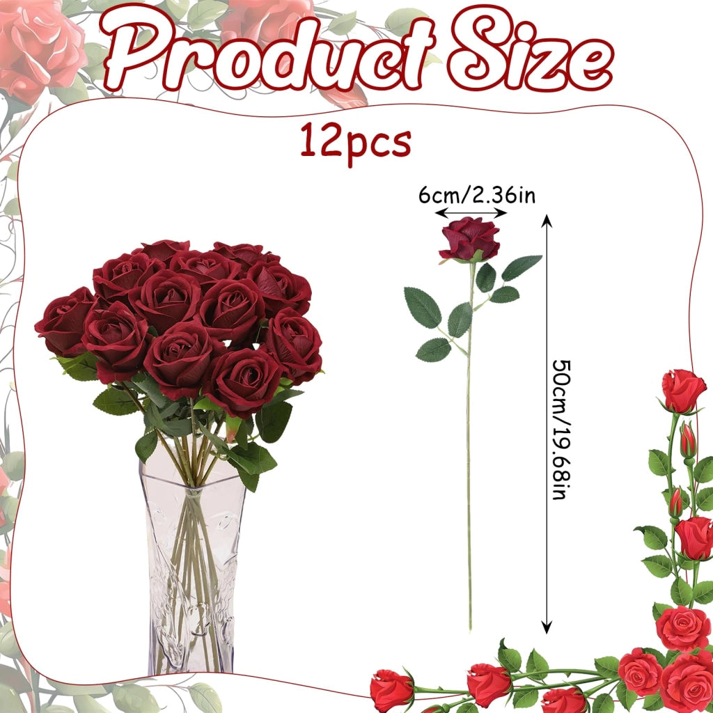 Composizione di rose artificiali, 12 pezzi, in seta, altezza 50 cm, colore bordeaux