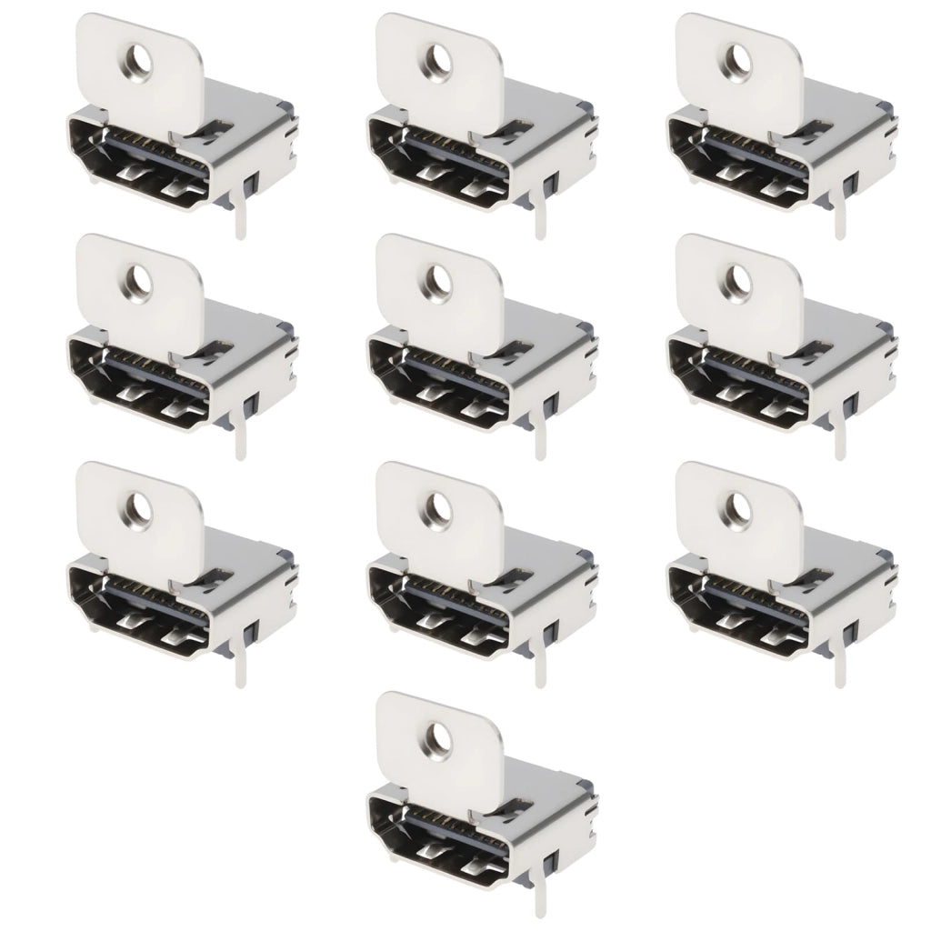 10 connettori HDMI a 19 pin, angolari, per montaggio a traversa (DIP), con orecchie di montaggio