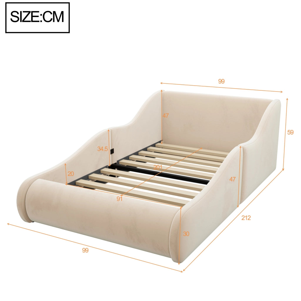 Letto singolo imbottito per bambini 90x200 cm beige