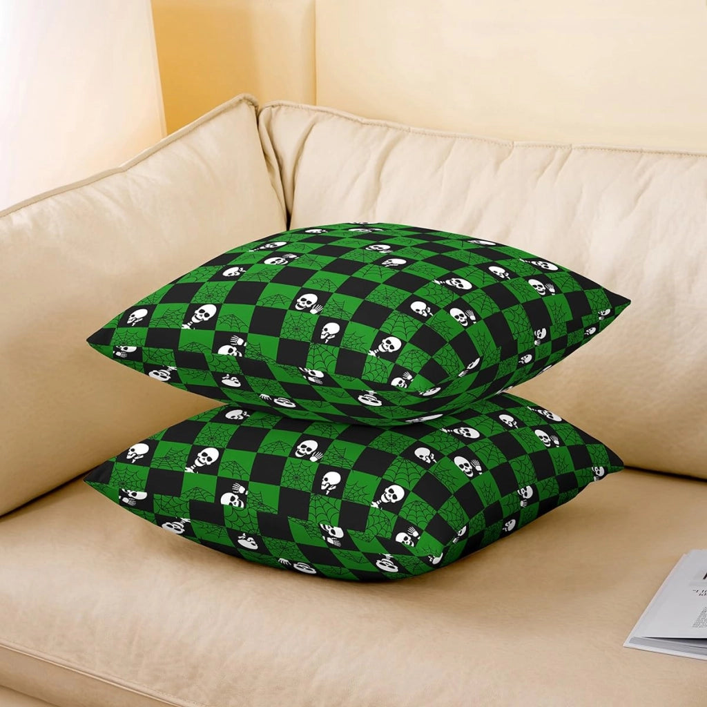 Coperte per cuscini, 60x60 cm, set da 2, verde e nero, motivo teschio stilizzato