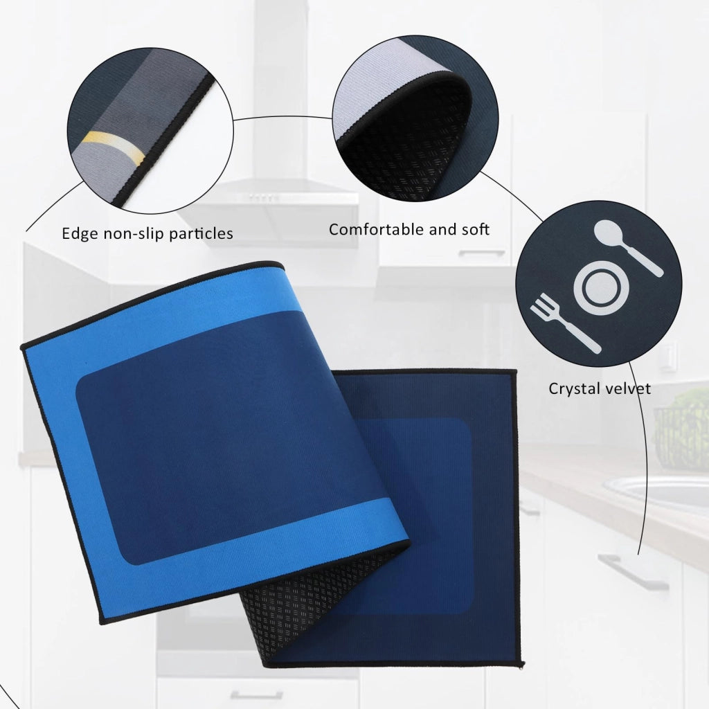 Set di tovagliette da cucina, 2 pezzi, antiscivolo, lavabili, dimensioni 43x75 cm e 43x120 cm, colore blu