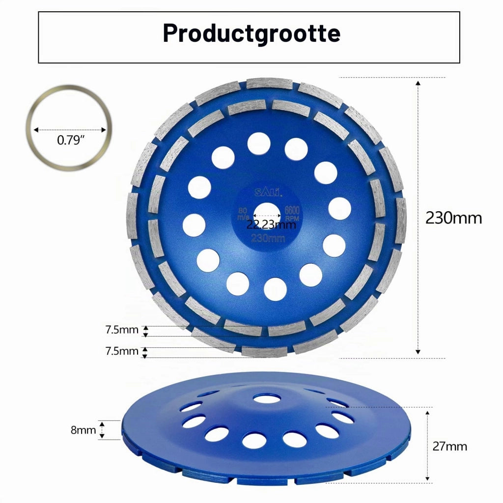 Disco abrasivo diamantato Premium, 230 x 22,2 mm, doppia fila, universale per calcestruzzo, pietra naturale, adesivo per piastrelle e granito