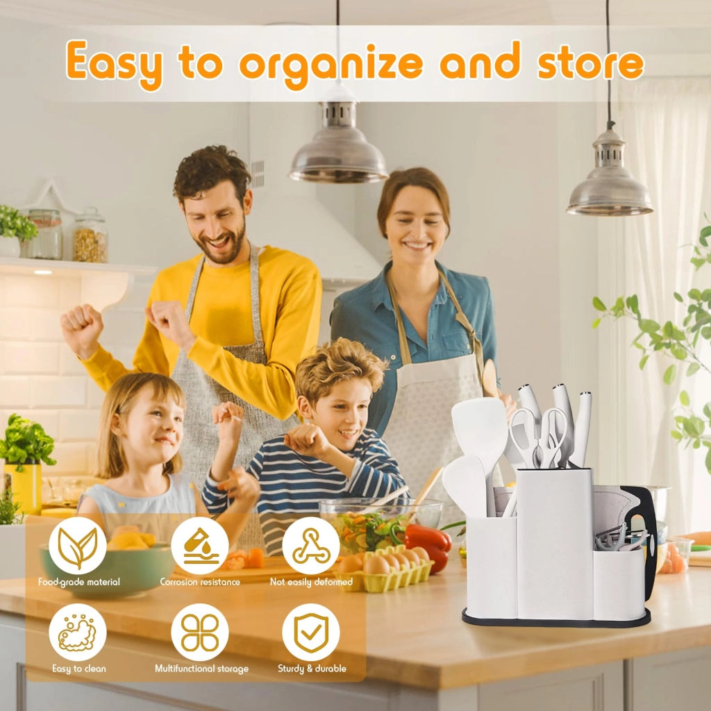 Porta coltelli 4-in-1, senza coltelli, supporto universale, bianco
