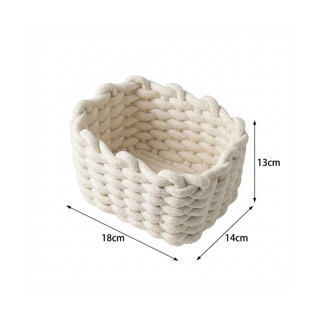 Cesto portaoggetti in corda di cotone, bianco, 18x14x13 cm