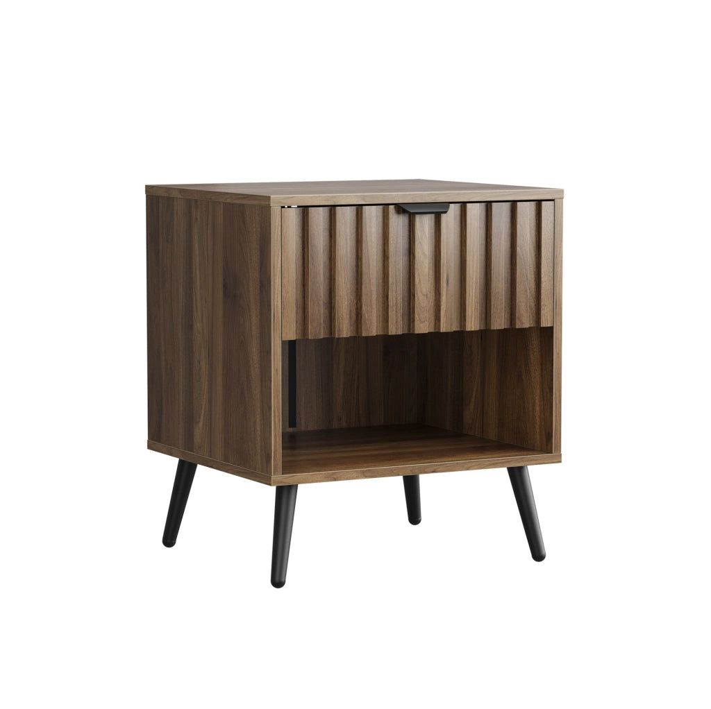 Comodino 45x40x53 cm con cassetto e vano a giorno in MDF; noce e nero