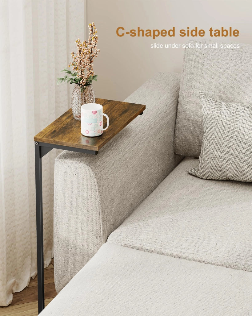 Tavolino laterale a forma di C, 72,9 cm, color marrone, ideale per divani e camere da letto