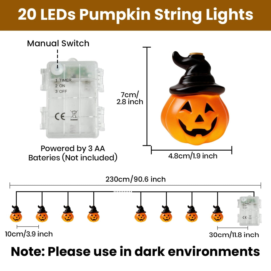 Catena luminosa a tema Halloween, lunghezza 2,3 metri, 20 LED, alimentazione a batteria, impermeabile