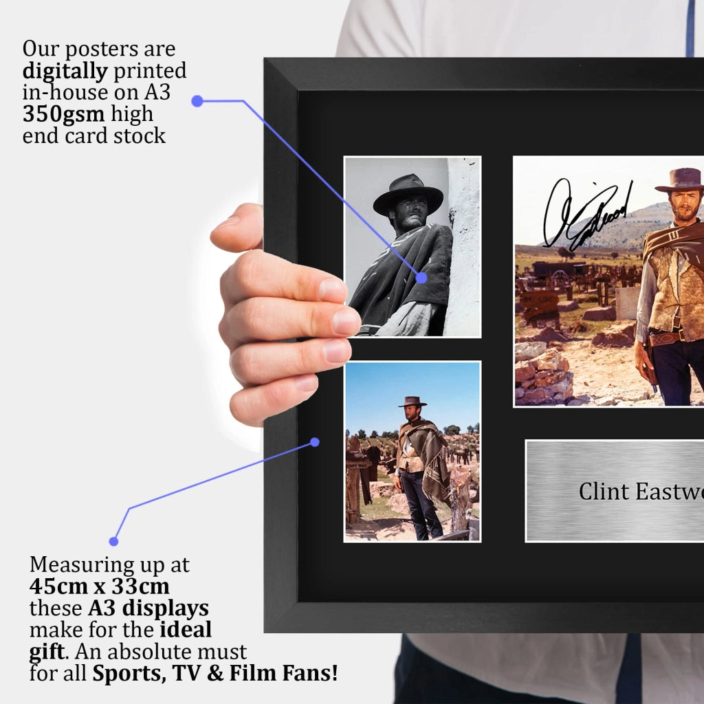 Display A3 incorniciato con firma di Clint Eastwood – Oggetto da collezione cinematografica