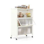 Scaffale da cucina a 4 ripiani con ante a ribalta, mobile credenza in metallo con ruote, salvaspazio per casa, bianco