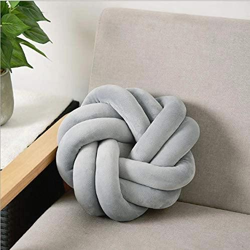 Cuscini a forma di nodo, in peluche, rotondi, di 30 cm di diametro, grigi, realizzati a mano