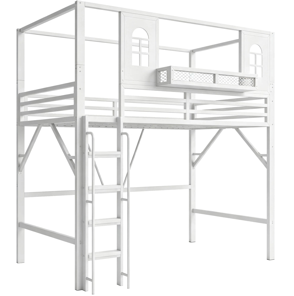 Letto a soppalco 90 x 200 cm con tetto e ripiano, bianco