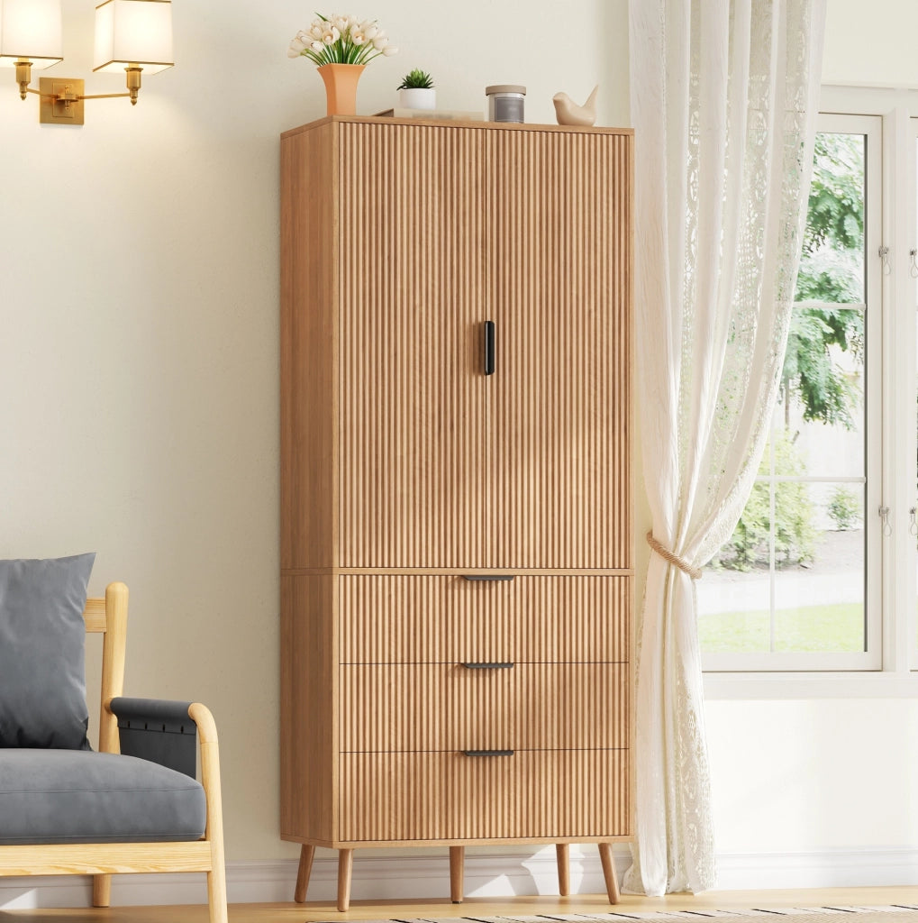 Armadio alto in MDF con 2 ante, 3 cassetti e ripiani regolabili, 75 x 35 x 180 cm