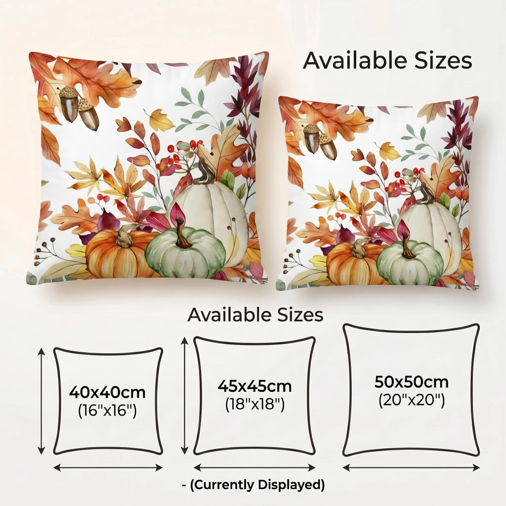 Set di 2 federe per cuscini, 40x40 cm, velluto, motivo autunnale: foglia d'acero e zucca, colore arancione