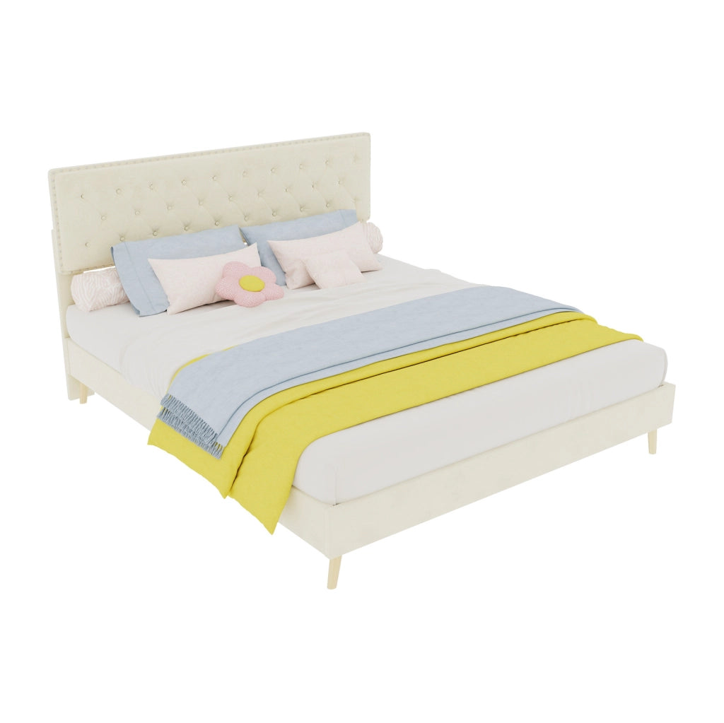 Letto matrimoniale beige in velluto 160 × 200 cm con materasso