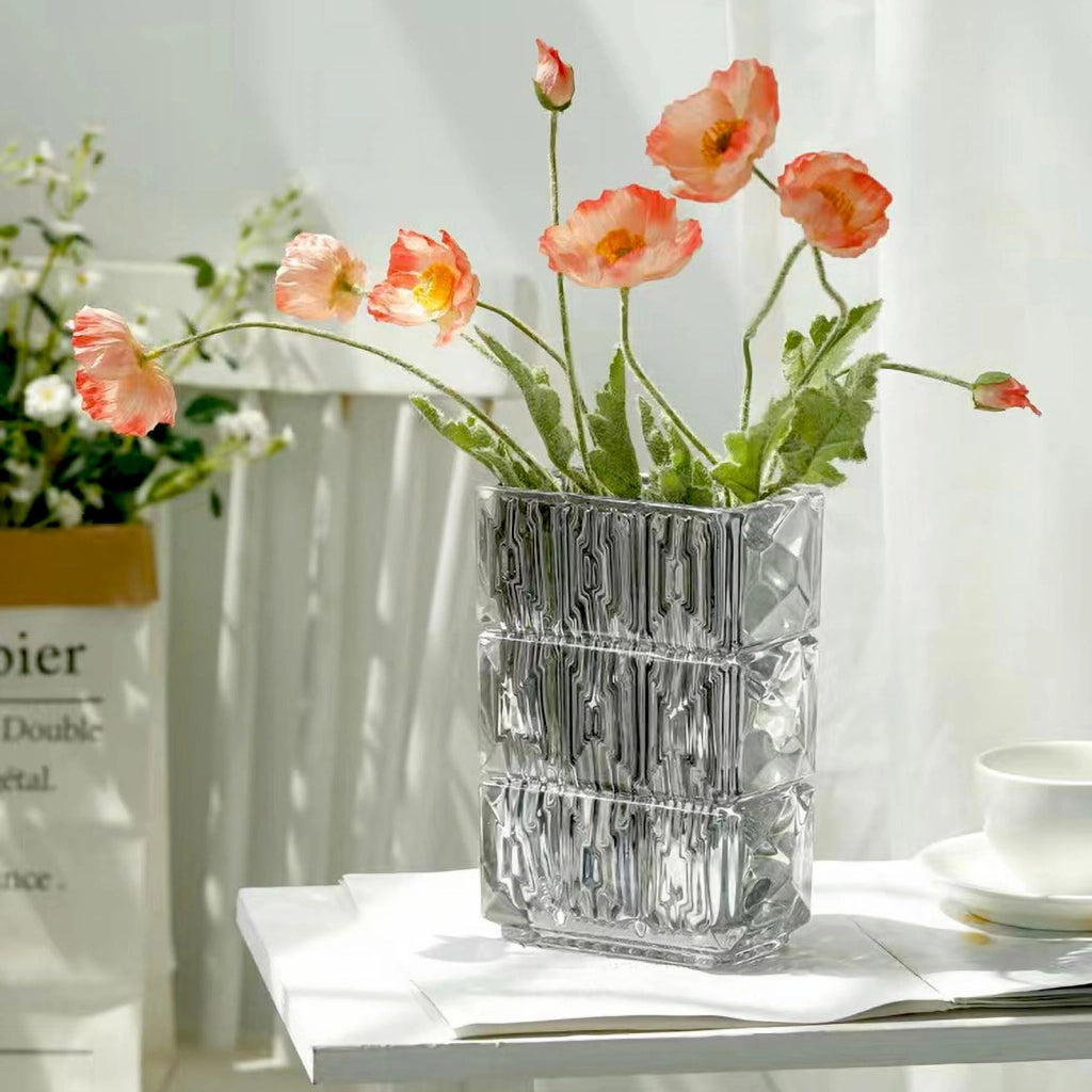 Vaso in vetro cristallo, 20 cm, quadrato, grigio, design moderno