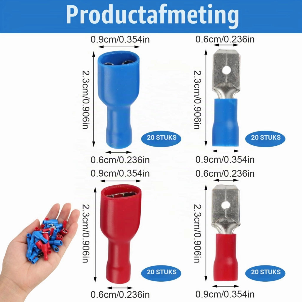 80 connettori, maschio/femmina, isolati, da 0,5 a 2,5 mm², rosso/blu