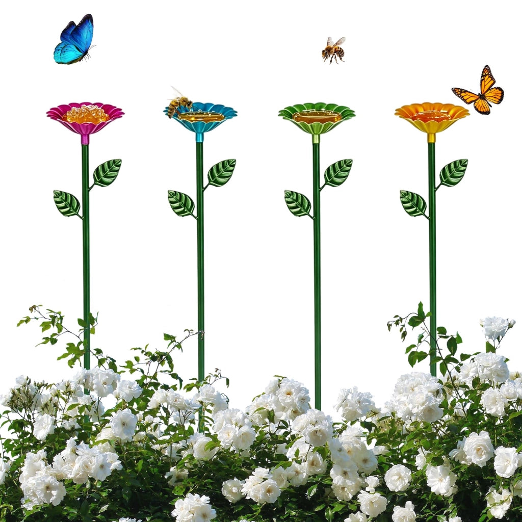 Abbeveratoi per insetti in ferro, confezione da 4 pezzi, forma a fiore, 8x65 cm