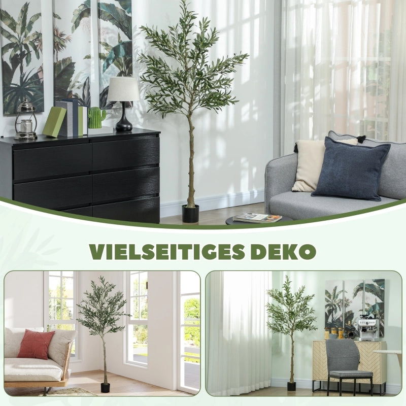 Albero di ulivo artificiale con rami modellabili in plastica verde, altezza 180 cm