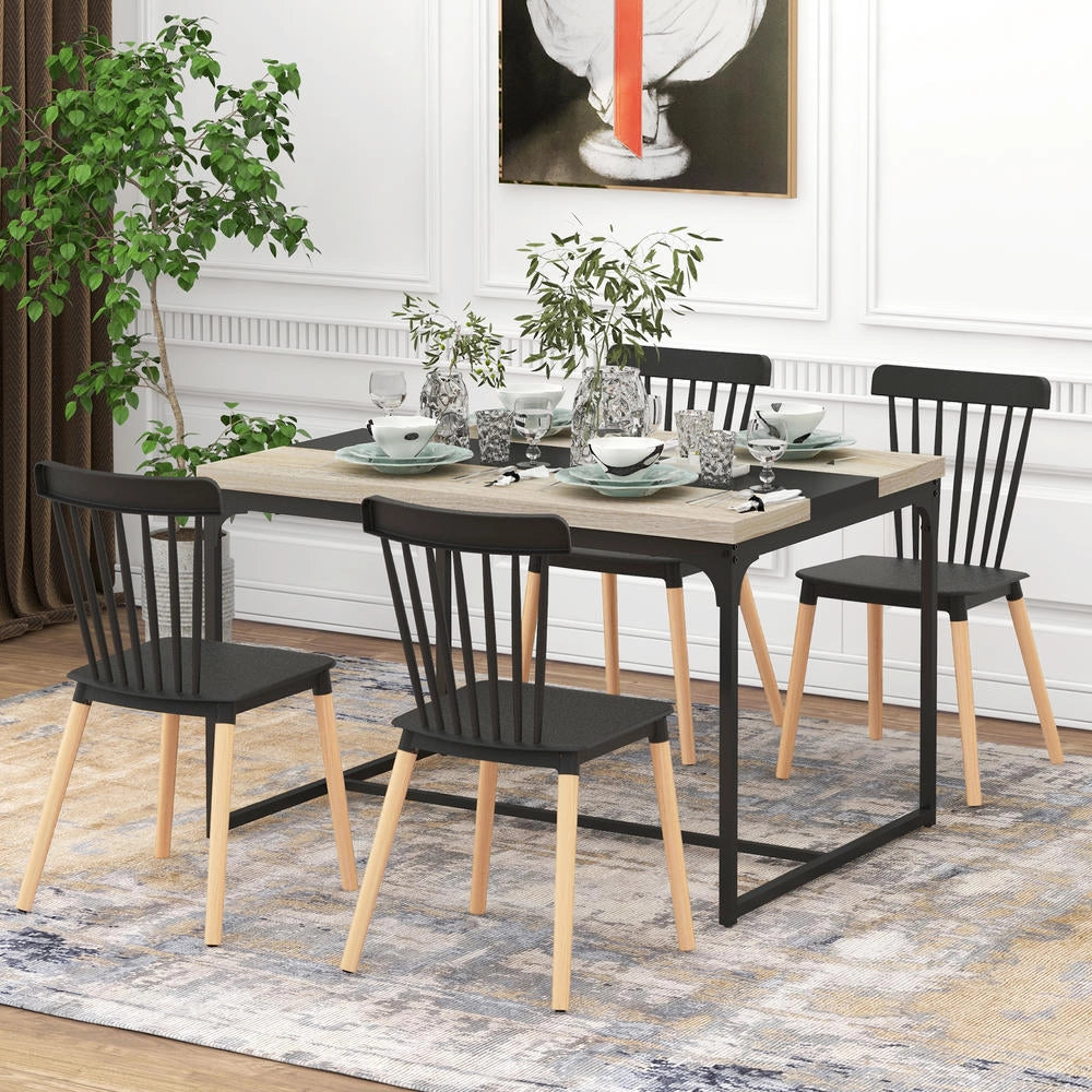 Set 4 Sedie da Pranzo Moderne Stile Scandinavo Seduta in Polipropilene e Gambe in Faggio per Casa Cucina 48 x 52,5 x 83 cm Nero