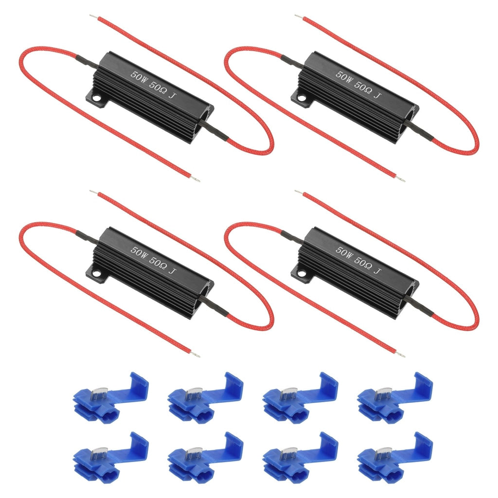 4 resistenze da 50W, 50 Ohm, con alloggiamento in alluminio e clip, per montaggio su telaio