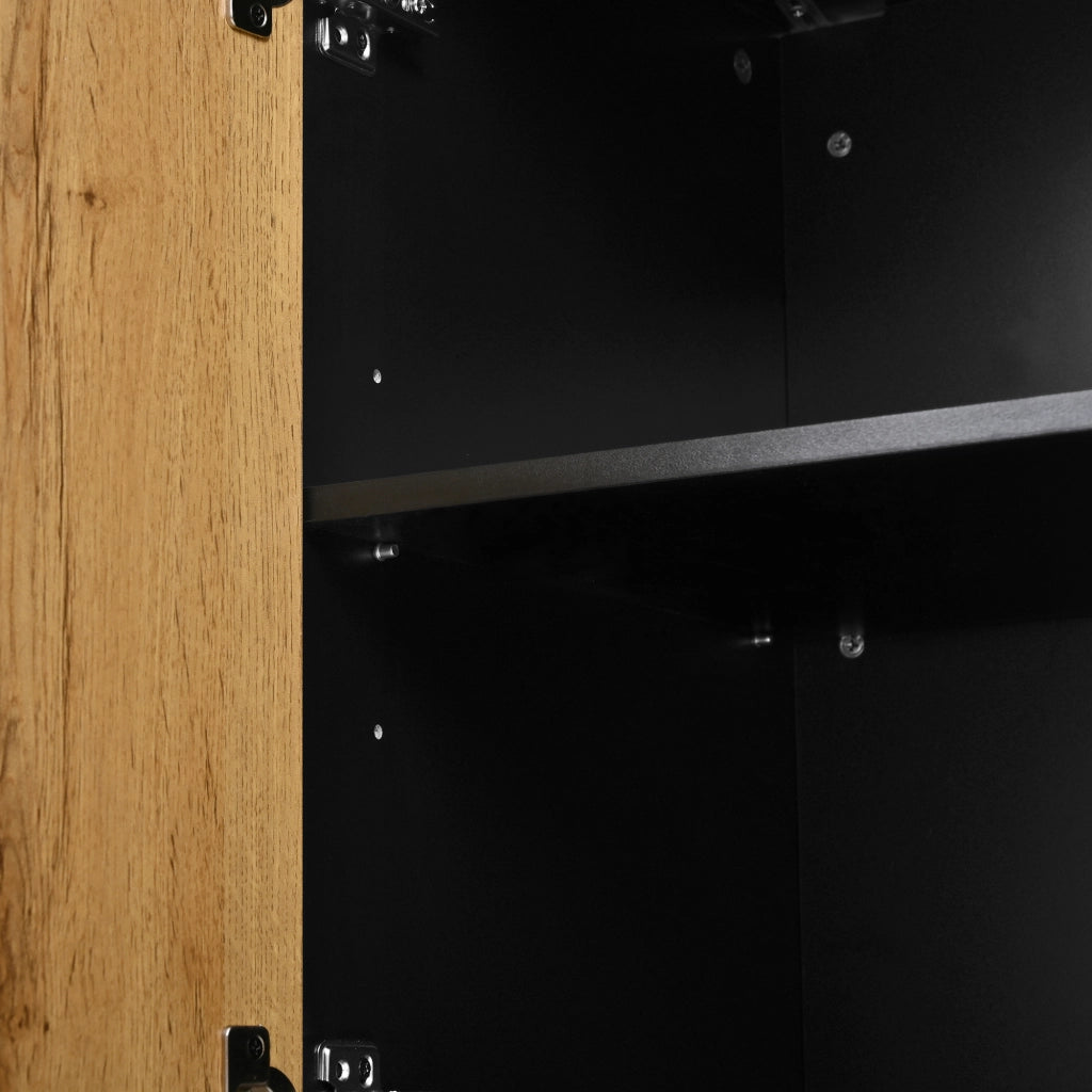 Credenza 160 × 40 × 72 cm con ripiano regolabile in pannello di particelle nero e legno per soggiorno e sala da pranzo